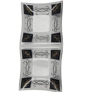 Vintage 1950's MCM Atomic Black And Gold Divided Relish or Trinket Tray